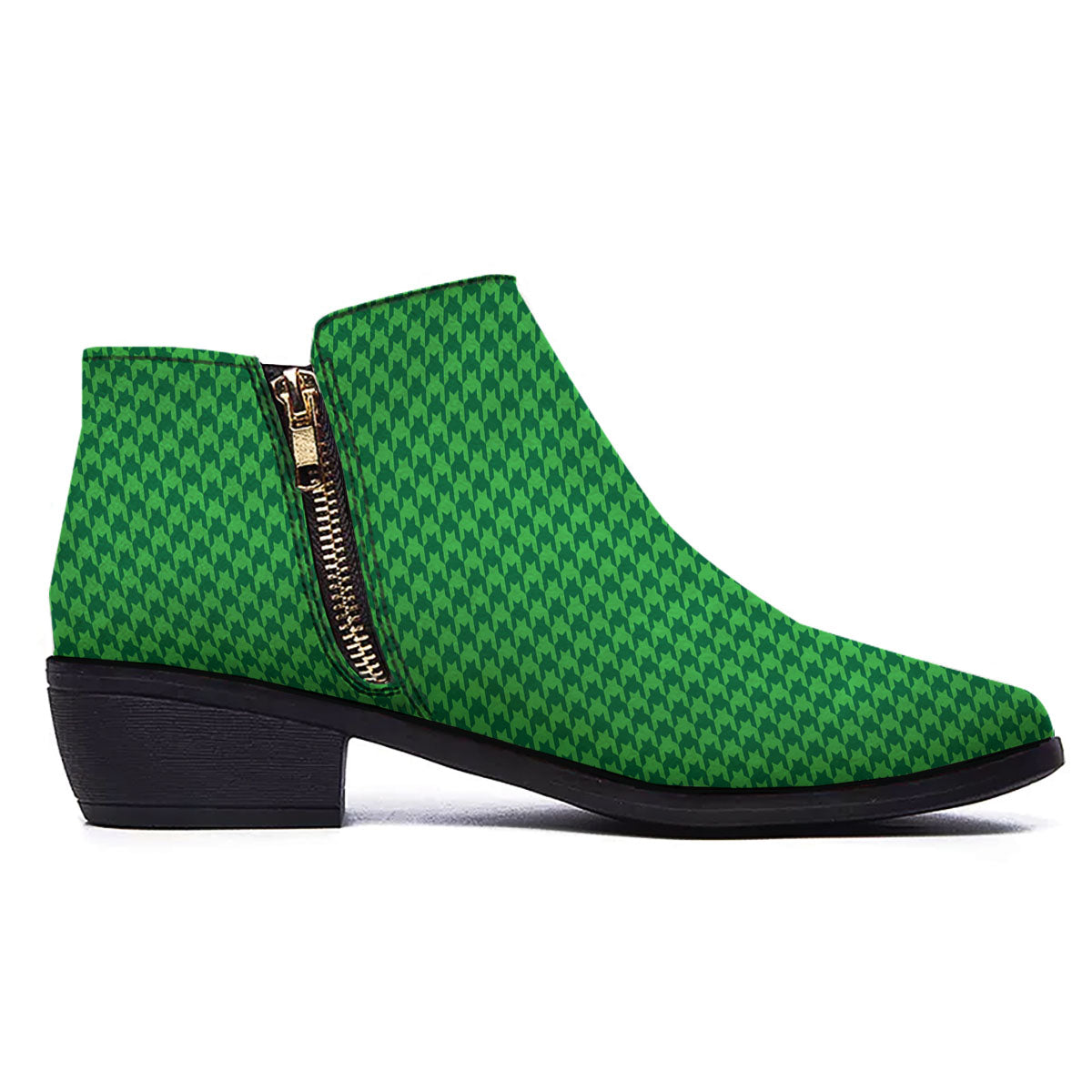 Houndstooth Green Print Pattern Ankle Boots-grizzshop