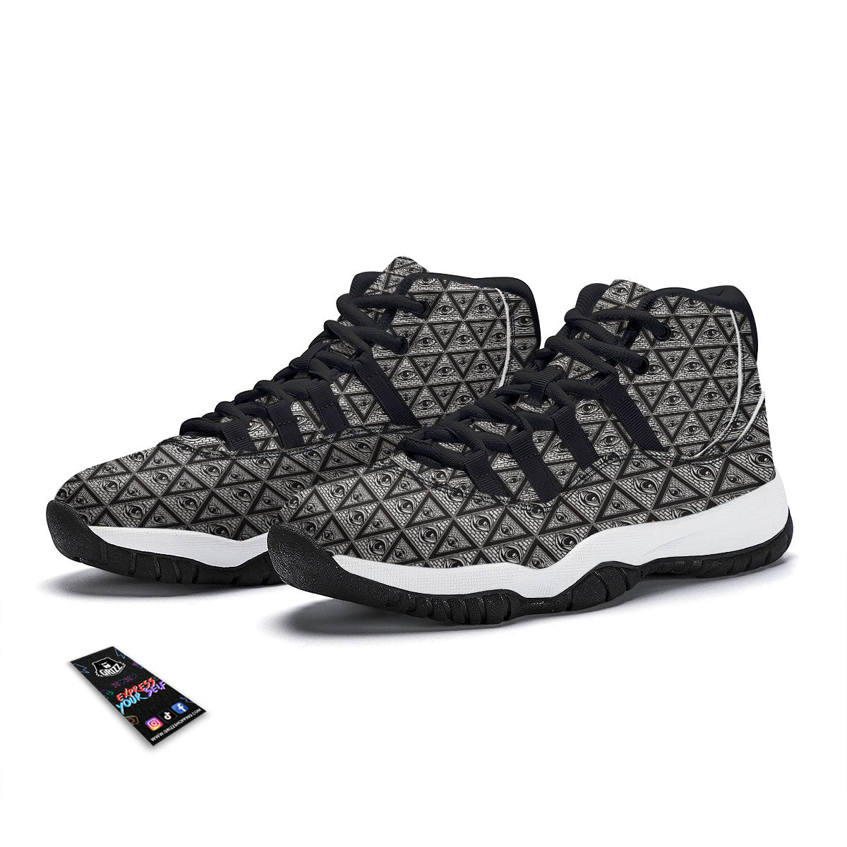 Houndstooth Green Print Pattern Black Bball Shoes-grizzshop