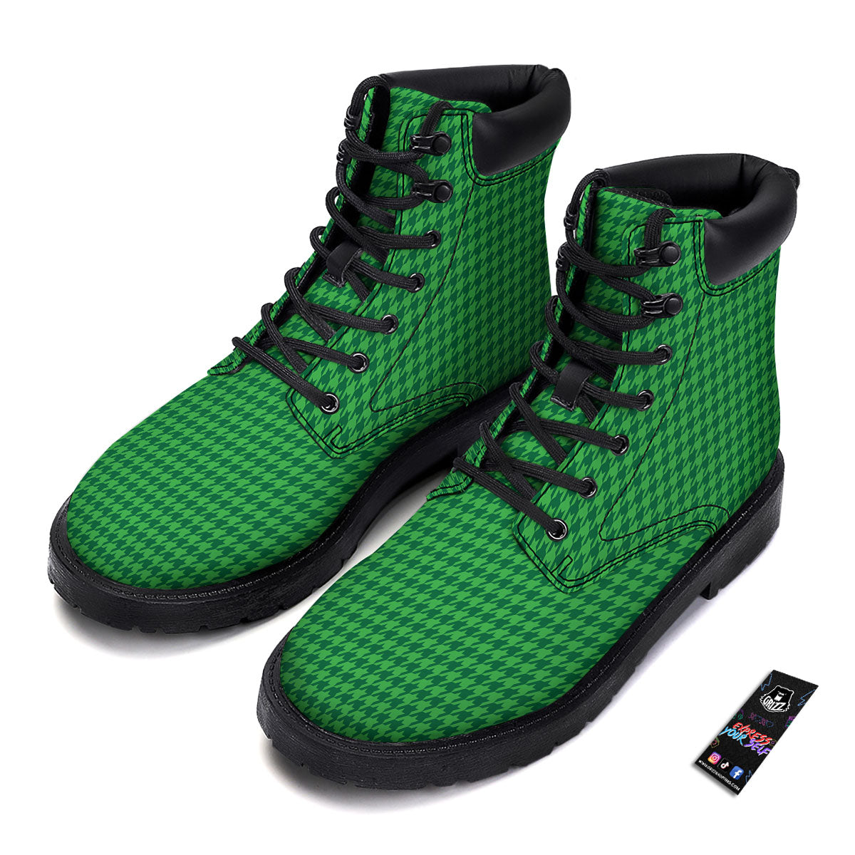 Houndstooth Green Print Pattern Boots-grizzshop