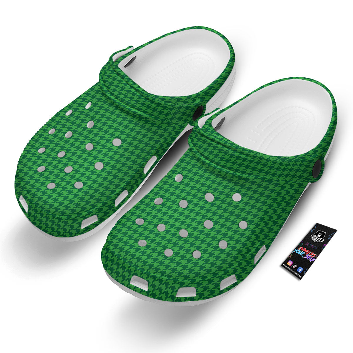 Houndstooth Green Print Pattern Clog-grizzshop