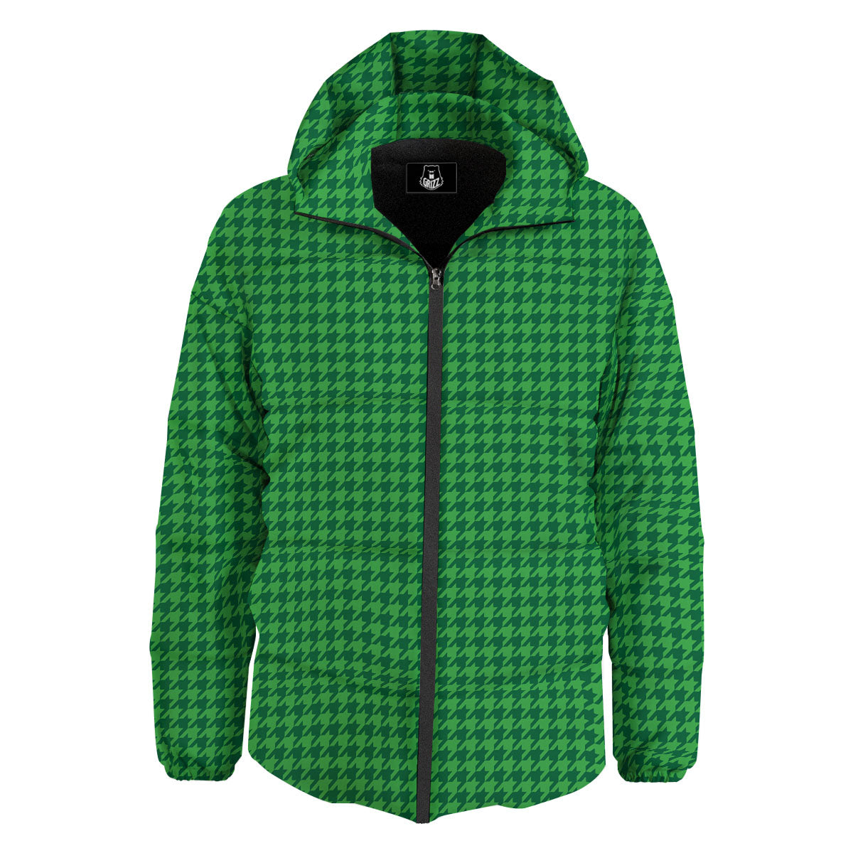 Houndstooth Green Print Pattern Down Jacket-grizzshop