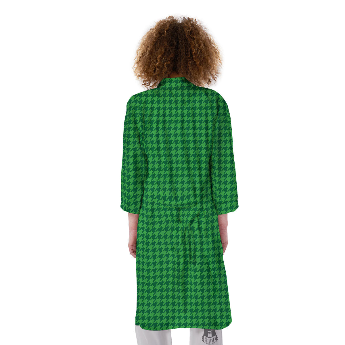 Houndstooth Green Print Pattern Kimono-grizzshop