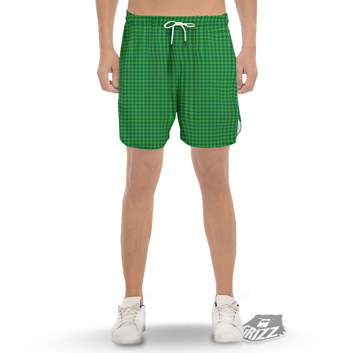 Houndstooth Green Print Pattern Men's Gym Shorts-grizzshop