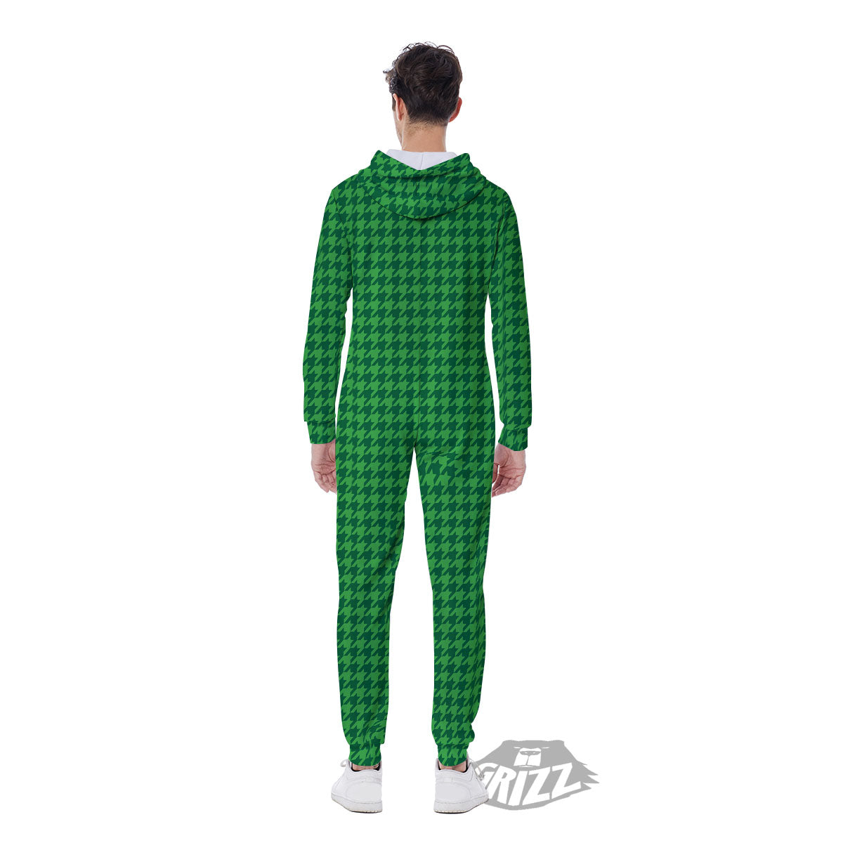 Houndstooth Green Print Pattern Men's Jumpsuit-grizzshop