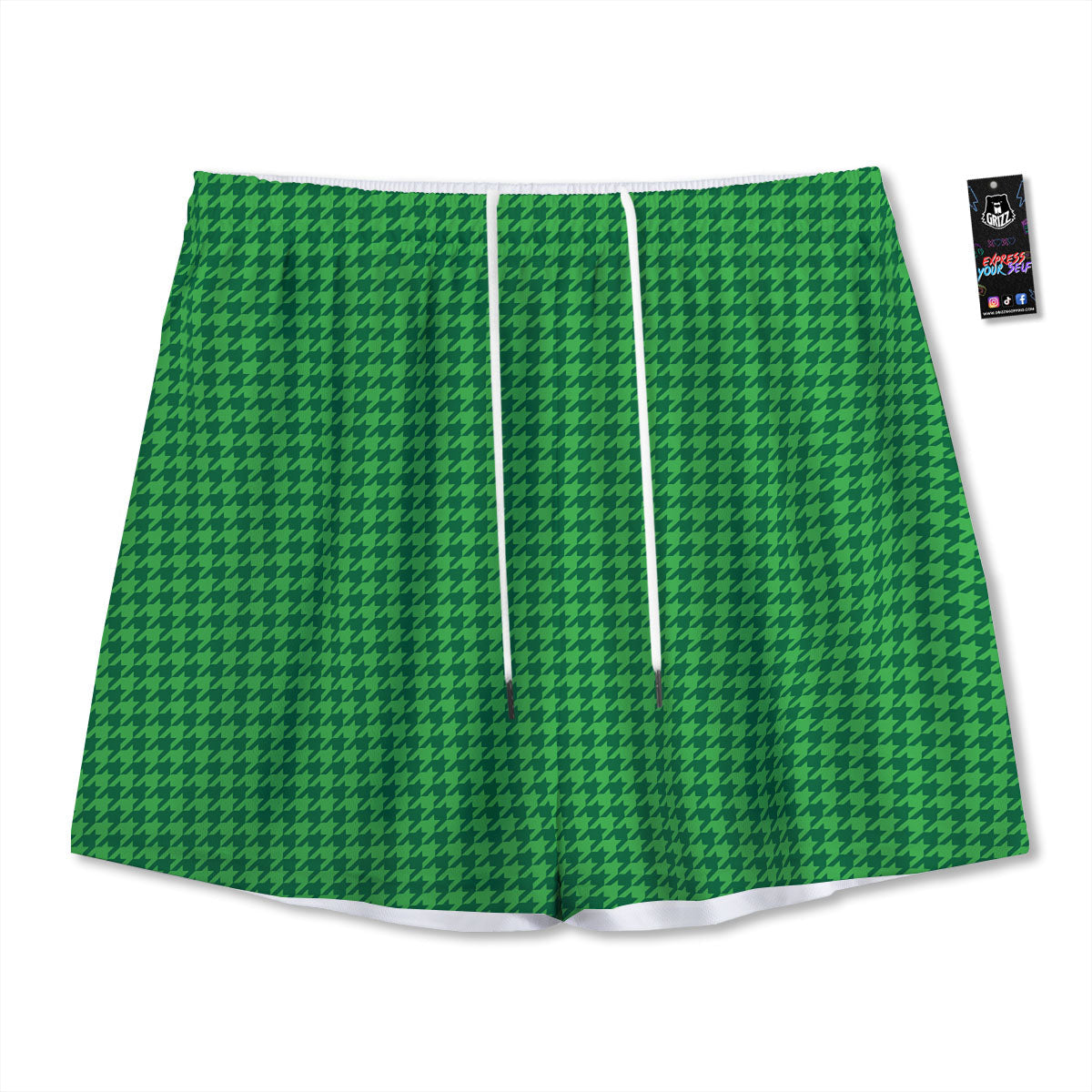 Houndstooth Green Print Pattern Mesh Shorts