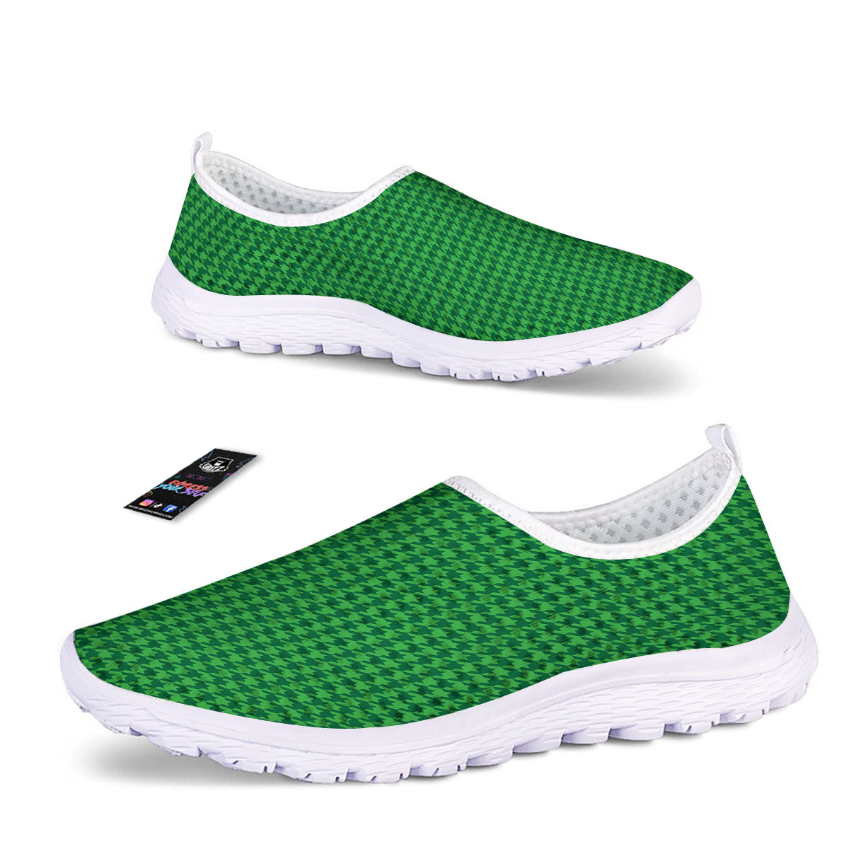 Houndstooth Green Print Pattern Nurse Shoes-grizzshop