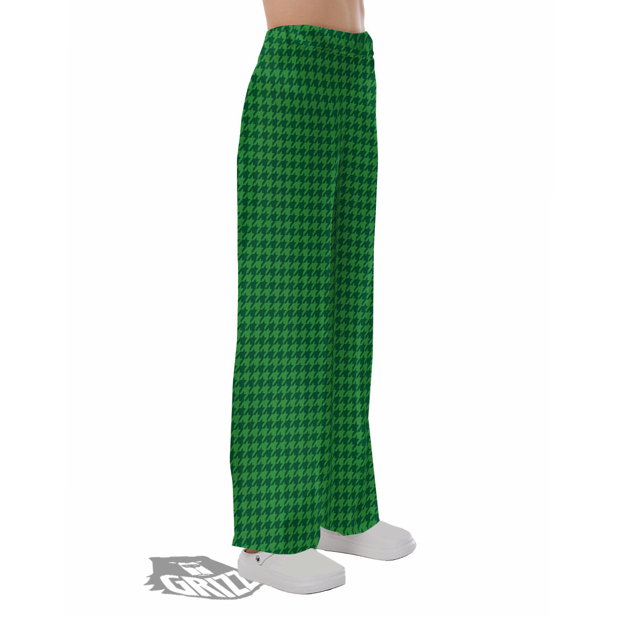 Houndstooth Green Print Pattern Pajama Pants-grizzshop