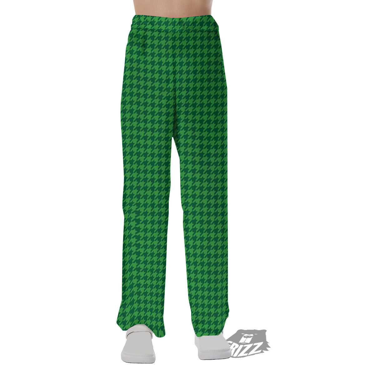 Houndstooth Green Print Pattern Pajama Pants-grizzshop