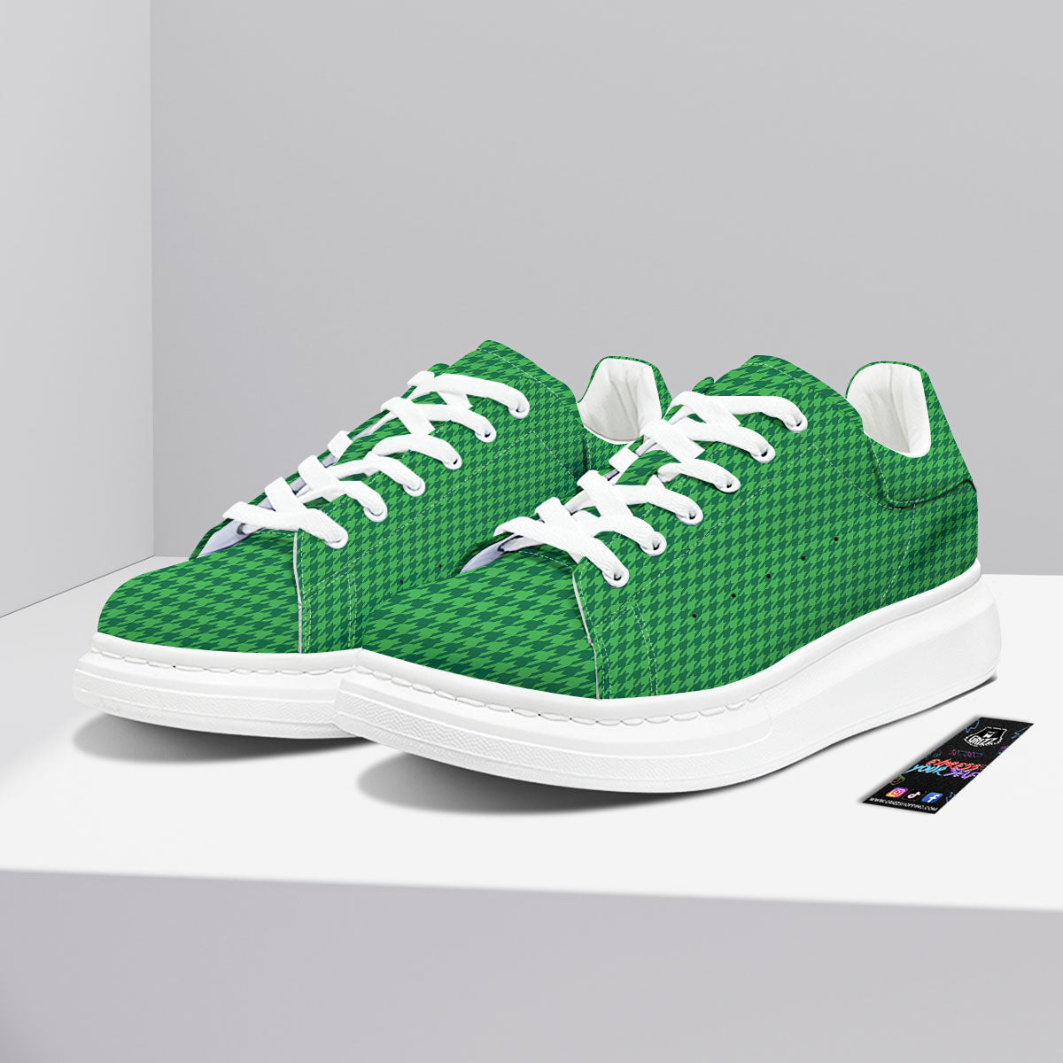 Houndstooth Green Print Pattern Platform Shoes-grizzshop