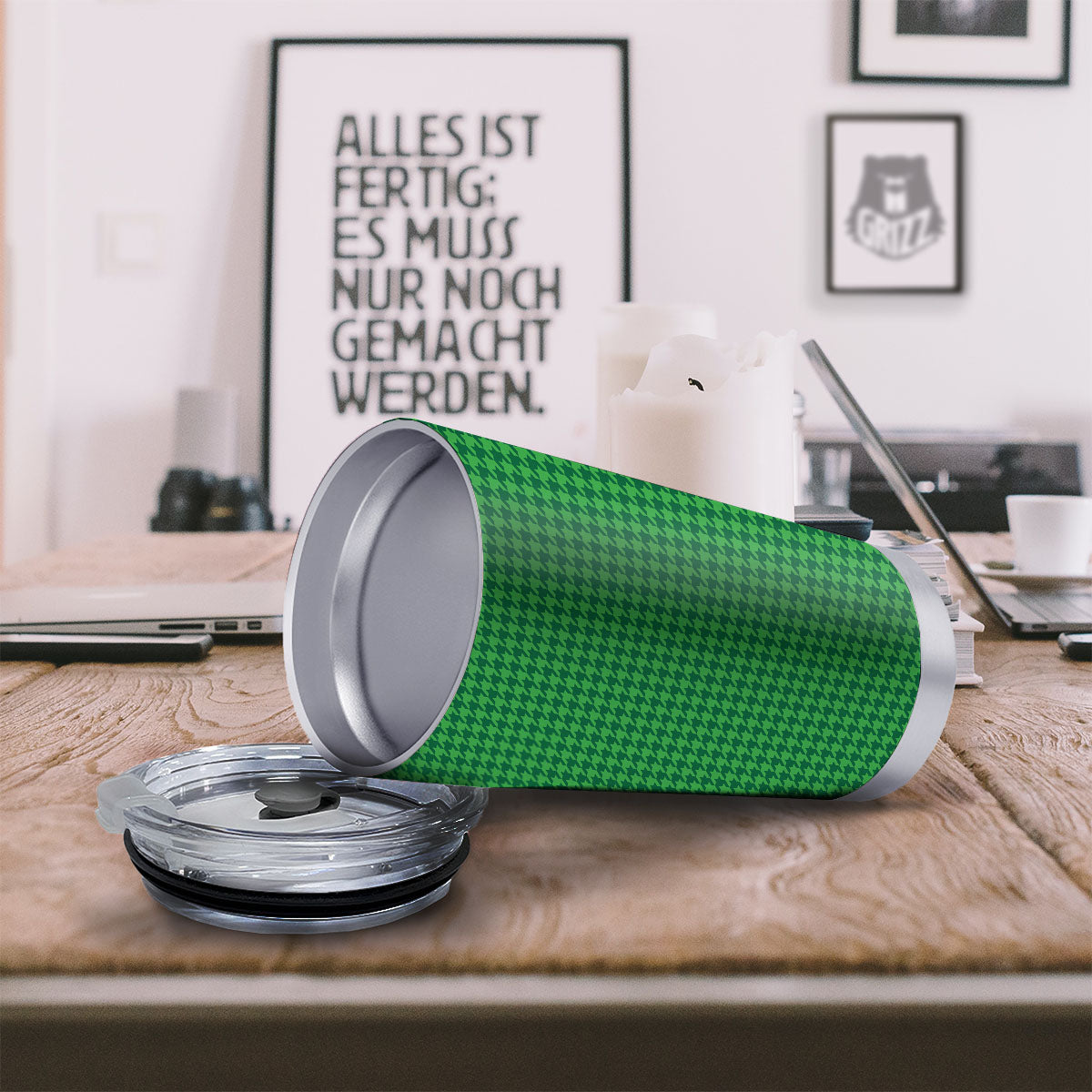 Houndstooth Green Print Pattern Tumbler-grizzshop