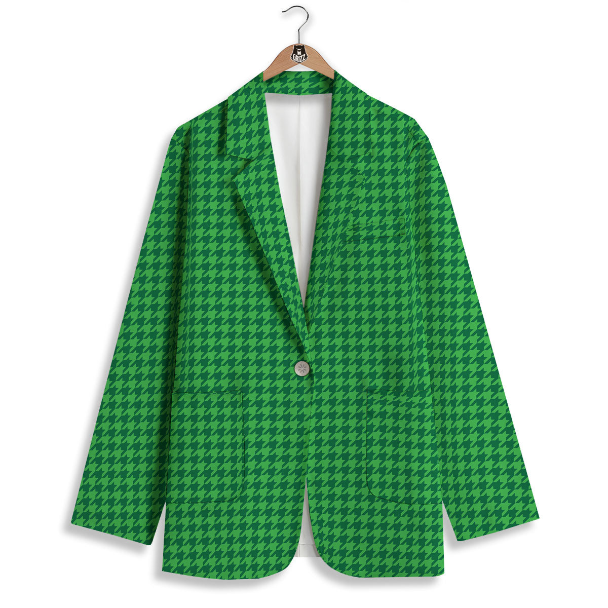 Houndstooth Green Print Pattern Women's Blazer-grizzshop
