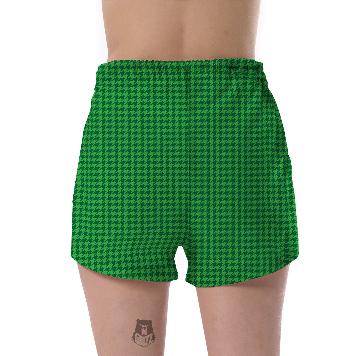 Houndstooth Green Print Pattern Women's Shorts-grizzshop