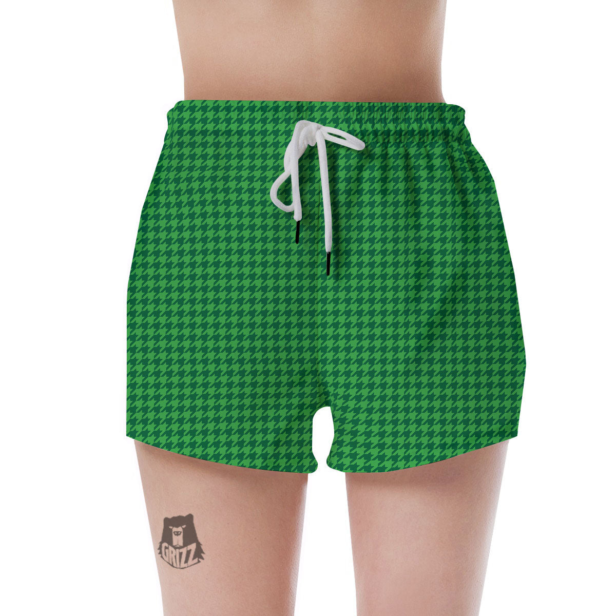 Houndstooth Green Print Pattern Women's Shorts-grizzshop