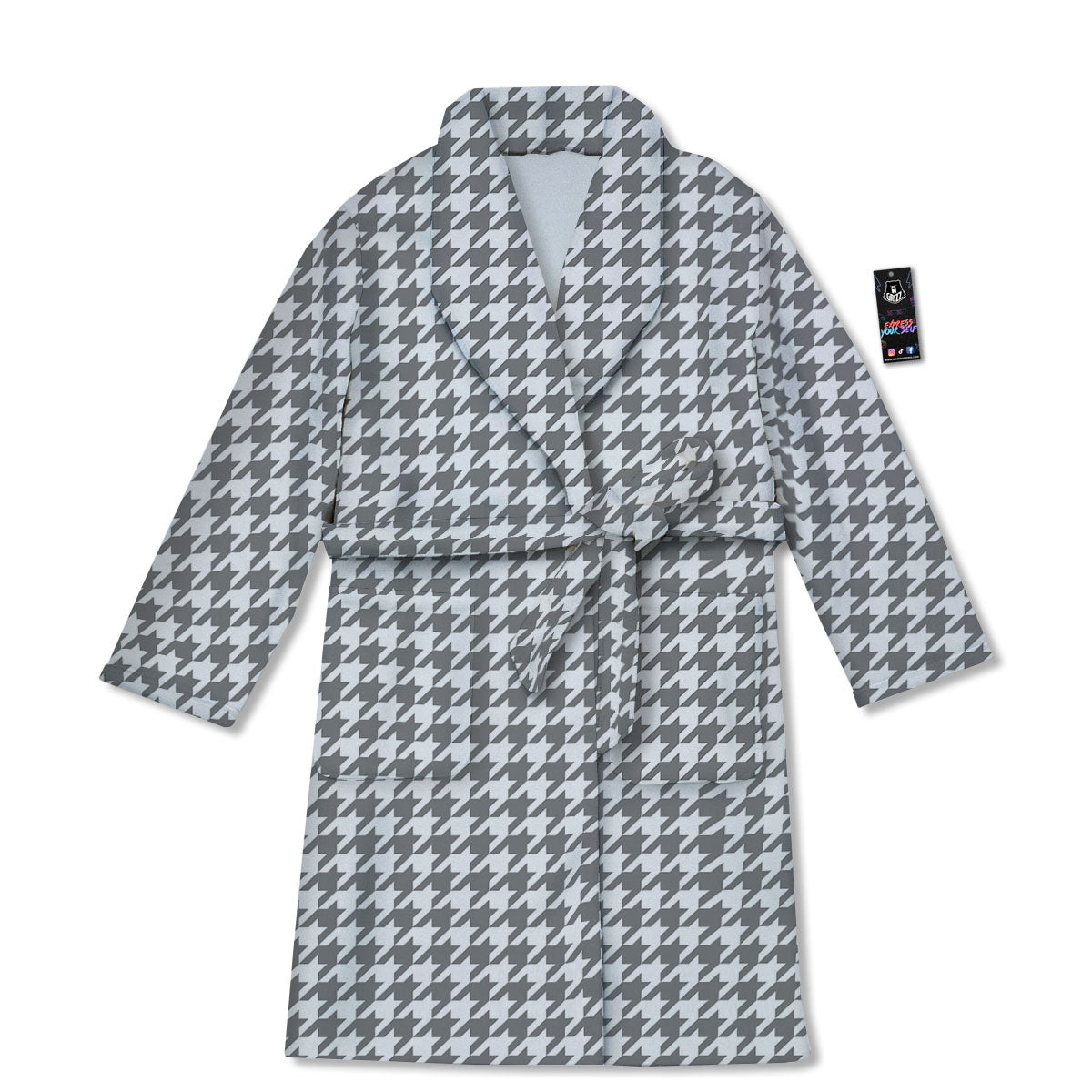 Houndstooth Grey Print Pattern Bathrobe-grizzshop
