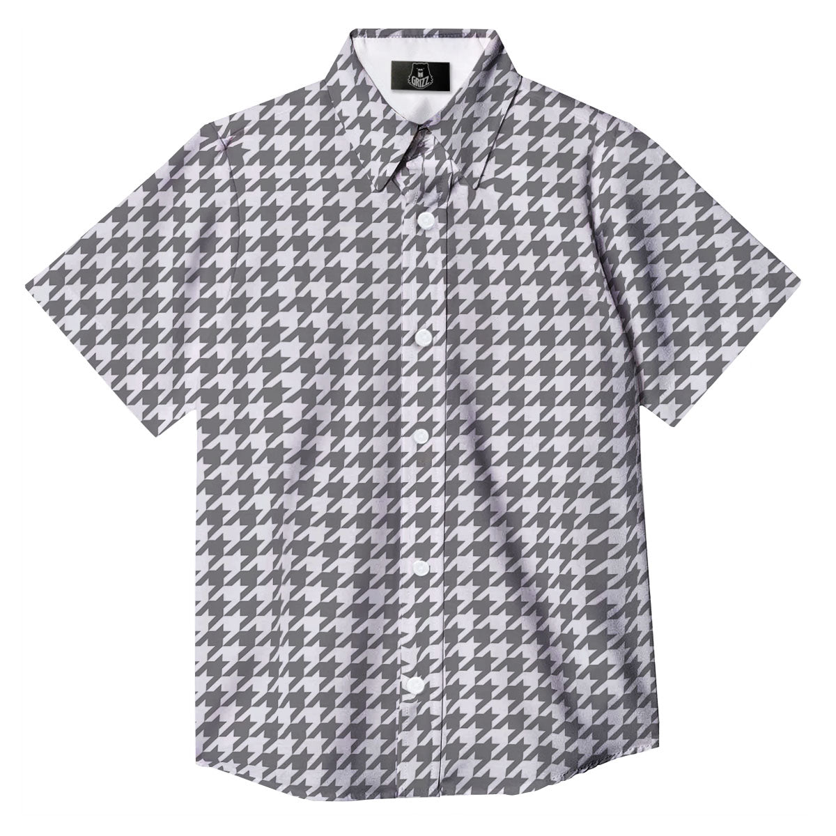 Houndstooth Grey Print Pattern Button Up Shirt-grizzshop