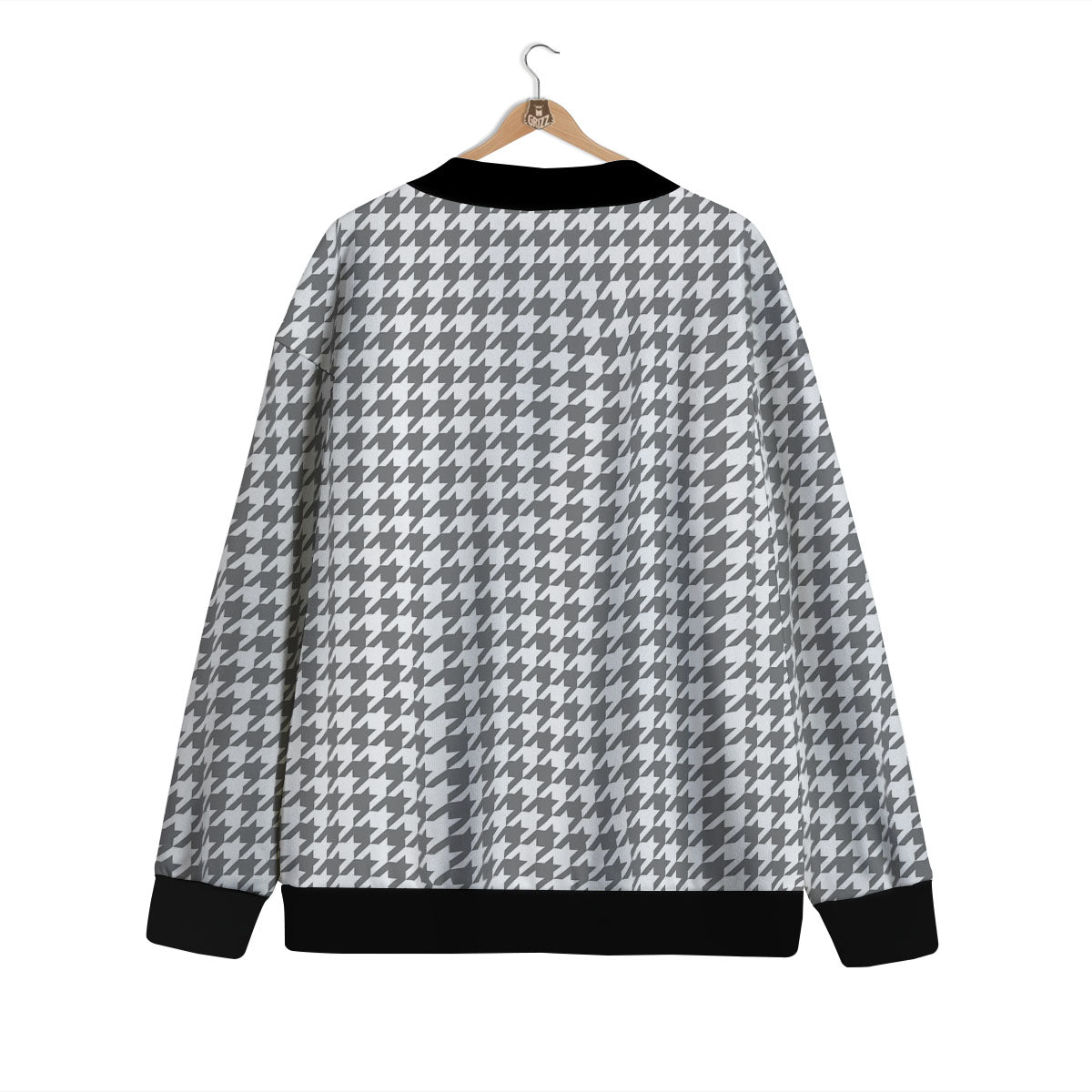 Houndstooth Grey Print Pattern Cardigan-grizzshop