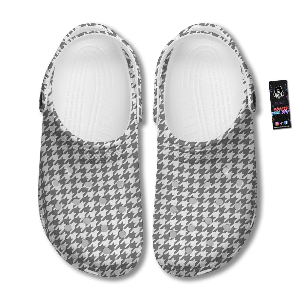 Houndstooth Grey Print Pattern Clog-grizzshop