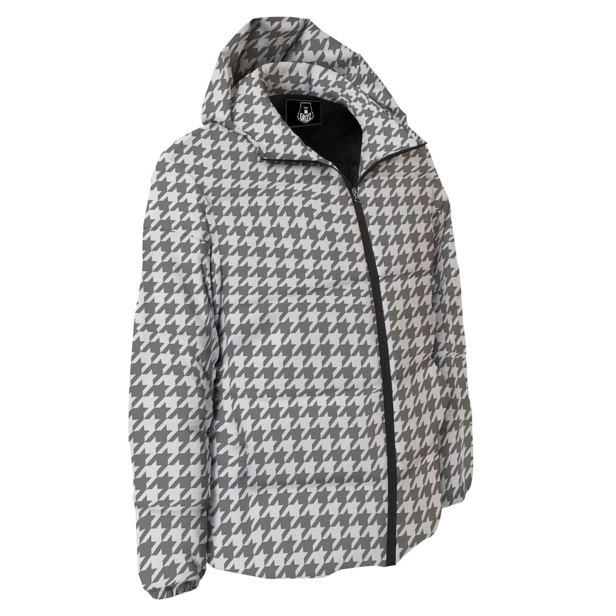 Houndstooth Grey Print Pattern Down Jacket-grizzshop