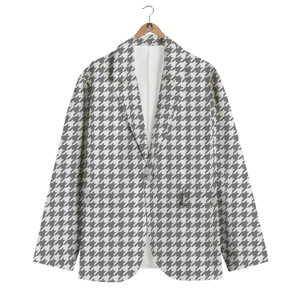 Houndstooth Grey Print Pattern Men's Blazer-grizzshop