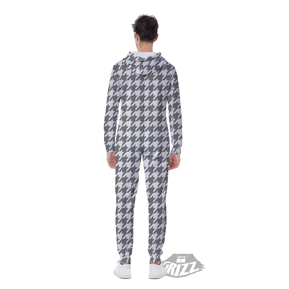 Houndstooth Grey Print Pattern Men's Jumpsuit-grizzshop