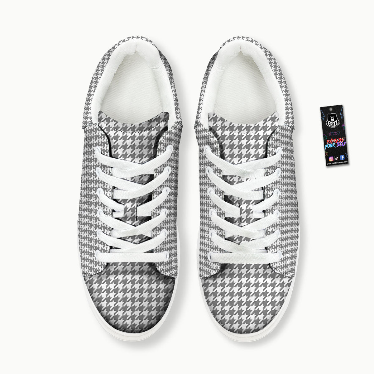 Houndstooth Grey Print Pattern Platform Shoes-grizzshop
