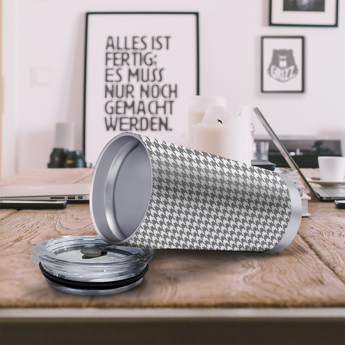 Houndstooth Grey Print Pattern Tumbler-grizzshop