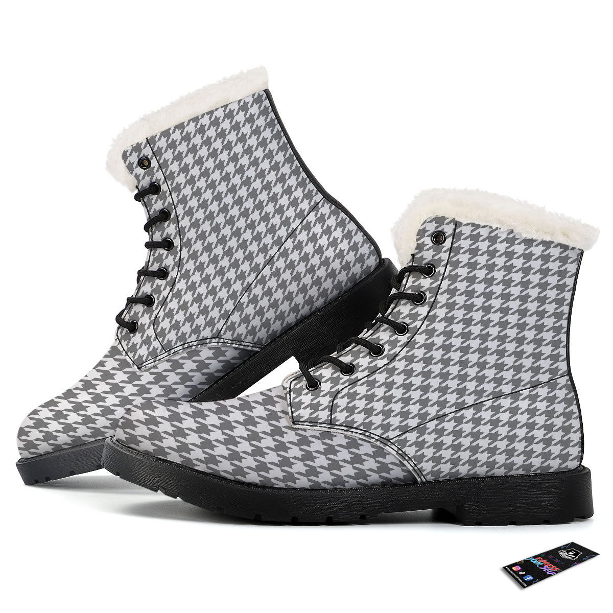 Houndstooth Grey Print Pattern Winter Boots-grizzshop
