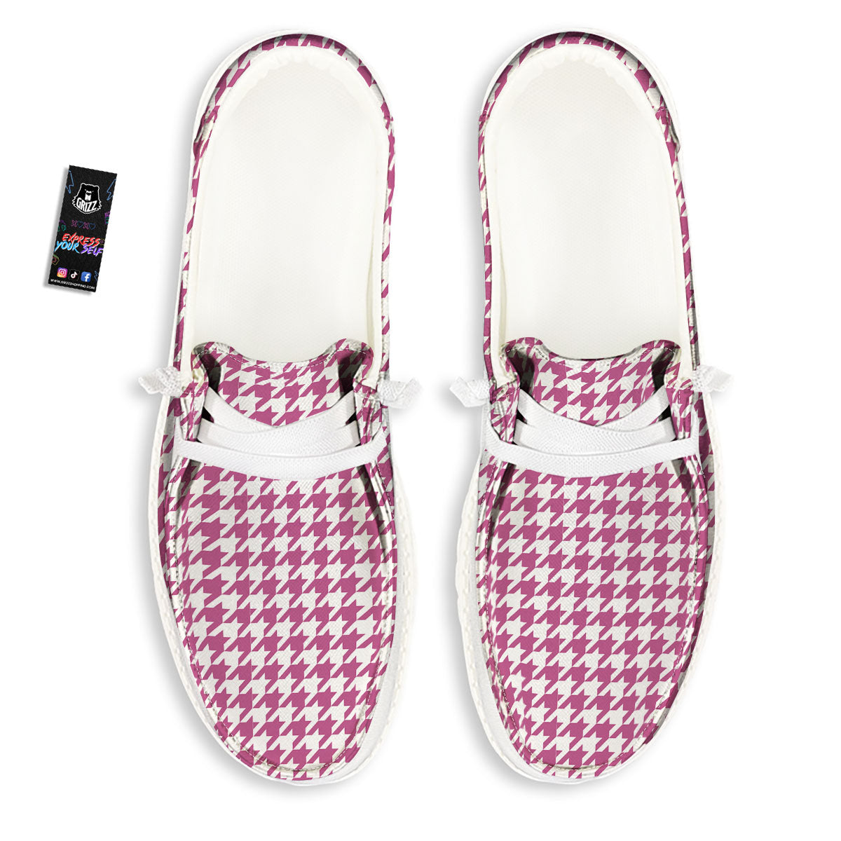 Houndstooth Pink Print Pattern Black Loafers-grizzshop