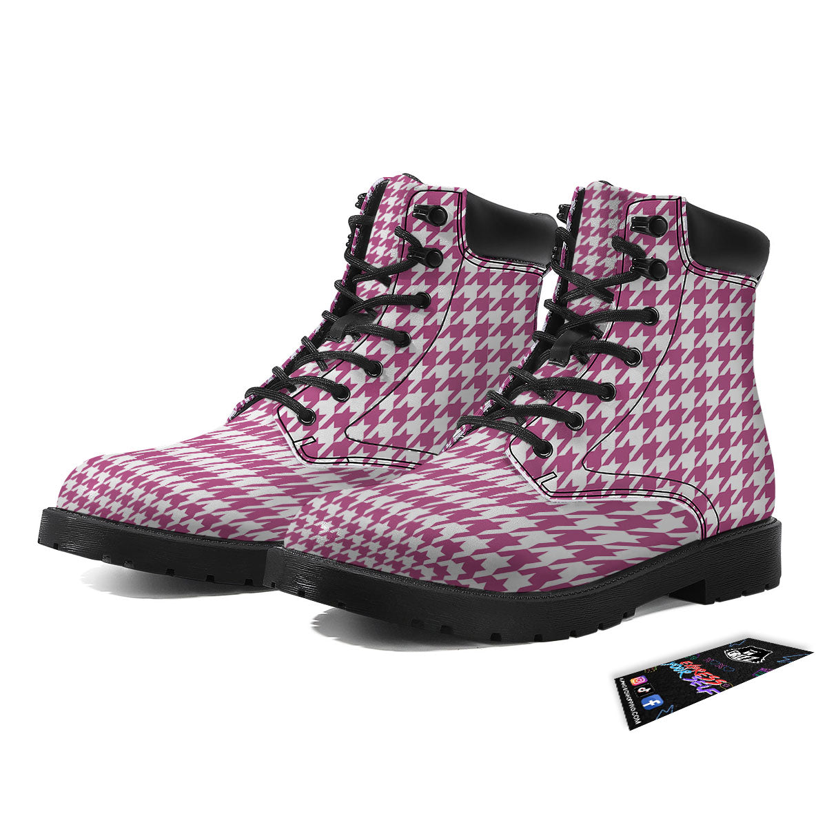 Houndstooth Pink Print Pattern Boots-grizzshop