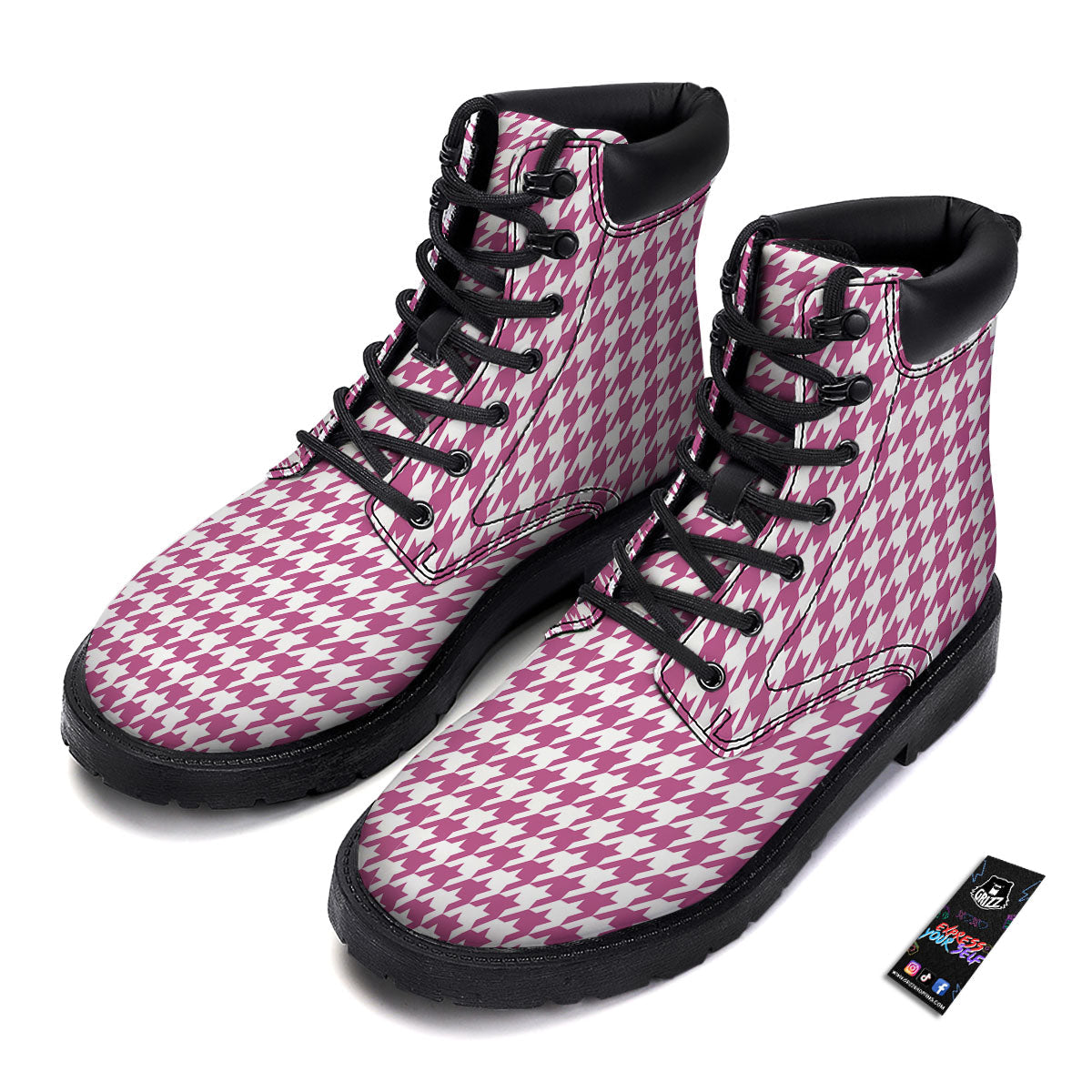Houndstooth Pink Print Pattern Boots-grizzshop