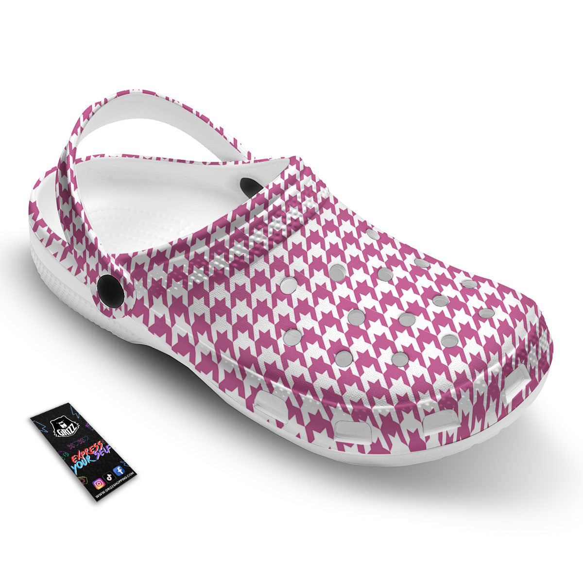 Houndstooth Pink Print Pattern Clog-grizzshop
