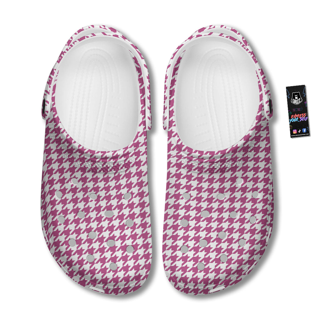 Houndstooth Pink Print Pattern Clog-grizzshop