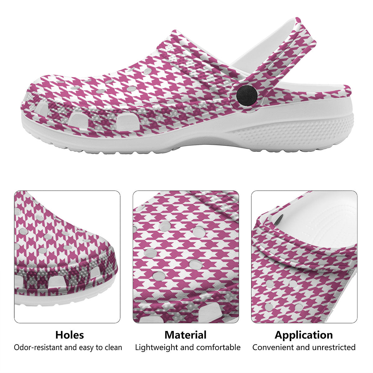 Houndstooth Pink Print Pattern Clog-grizzshop