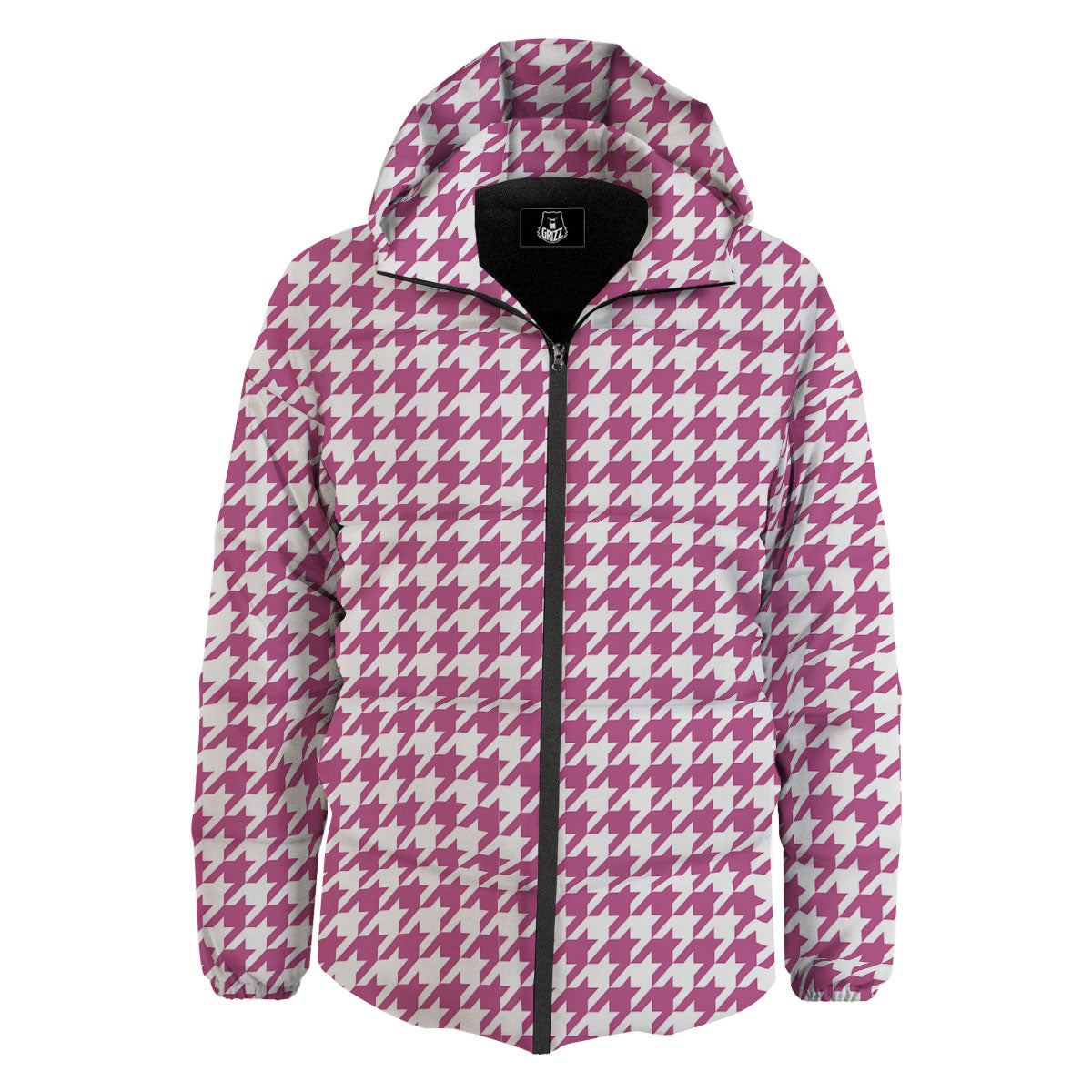 Houndstooth Pink Print Pattern Down Jacket-grizzshop