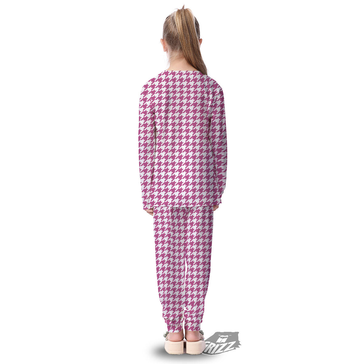 Houndstooth Pink Print Pattern Kid's Pajamas-grizzshop