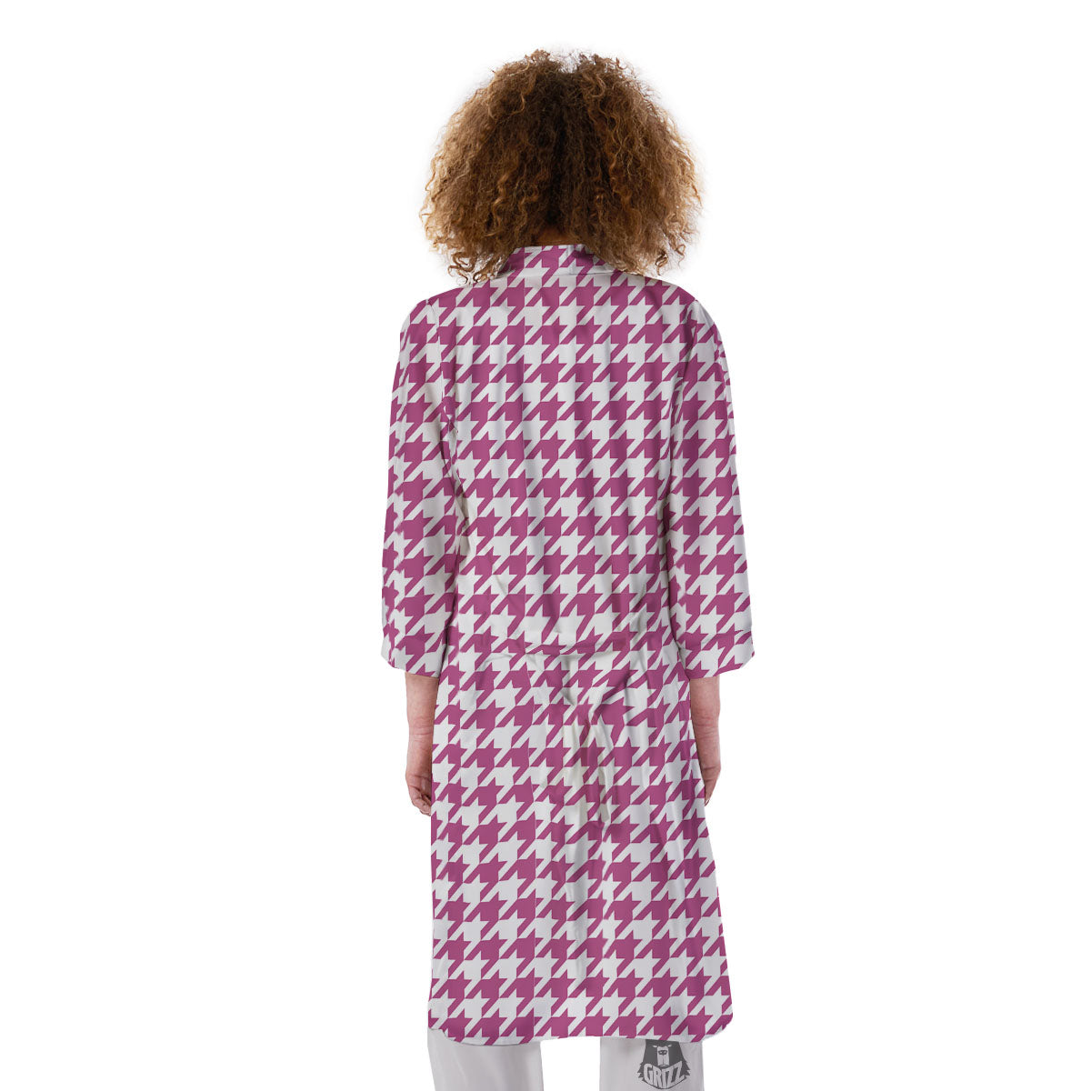 Houndstooth Pink Print Pattern Kimono-grizzshop