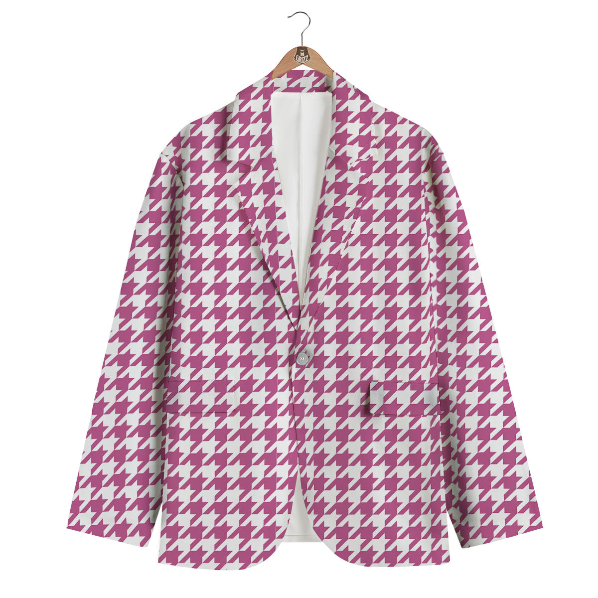 Houndstooth Pink Print Pattern Men's Blazer-grizzshop