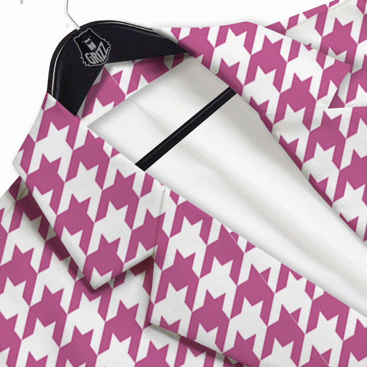 Houndstooth Pink Print Pattern Men's Sport Coat-grizzshop