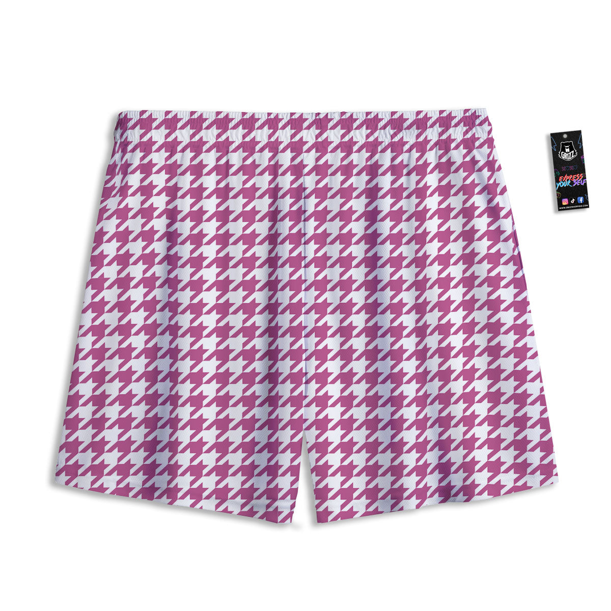 Houndstooth Pink Print Pattern Mesh Shorts-grizzshop
