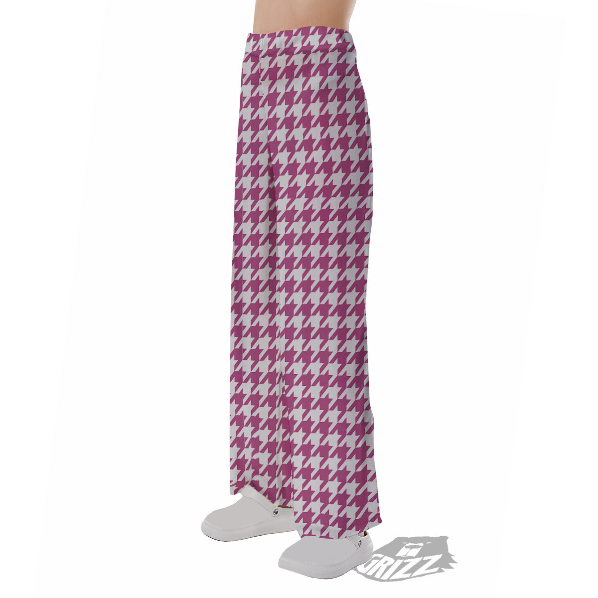 Houndstooth Pink Print Pattern Pajama Pants-grizzshop