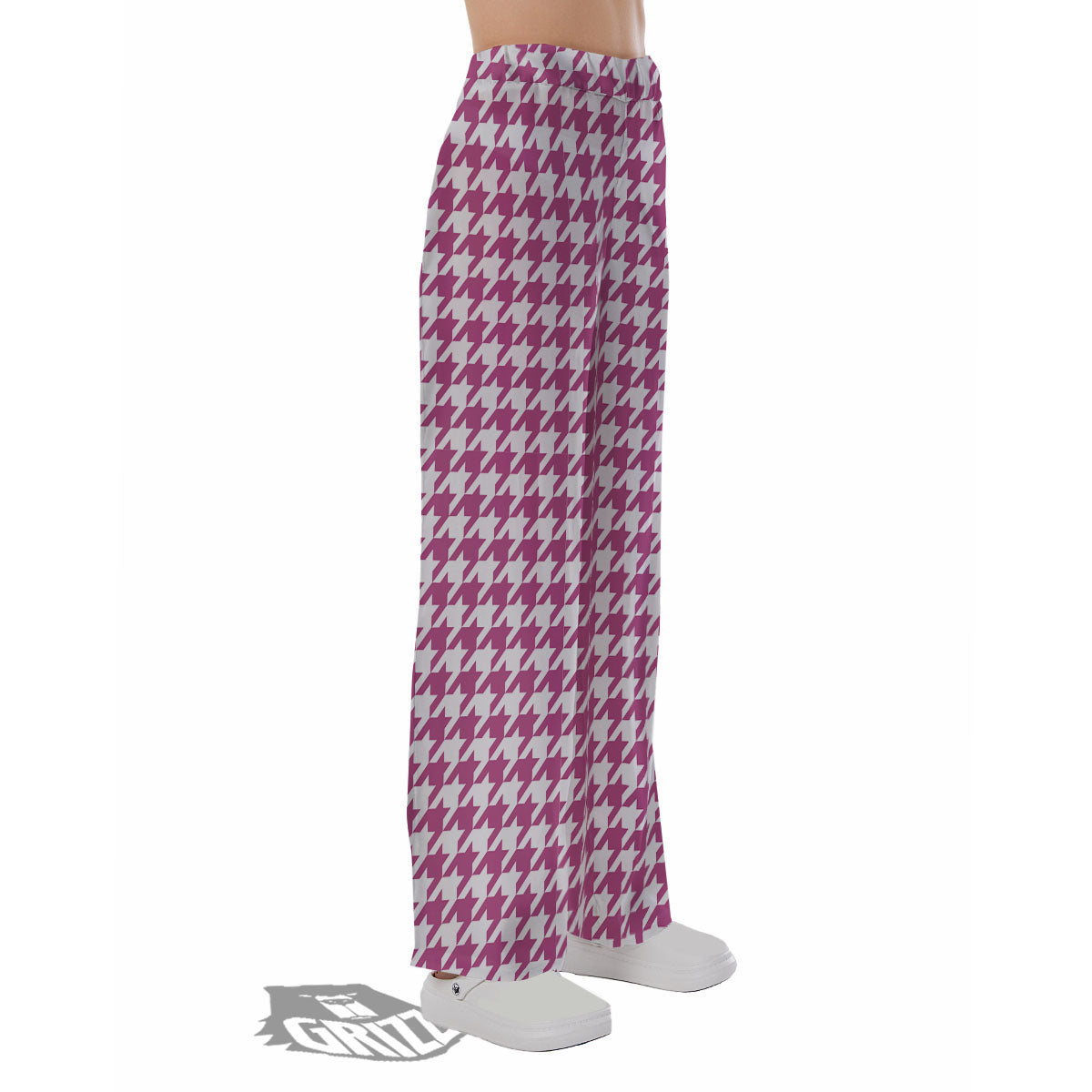 Houndstooth Pink Print Pattern Pajama Pants-grizzshop