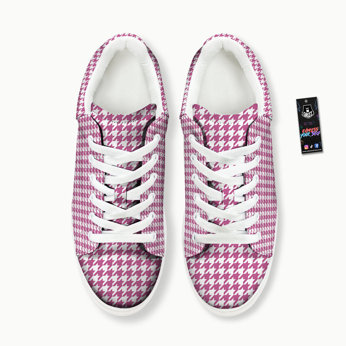 Houndstooth Pink Print Pattern Platform Shoes-grizzshop