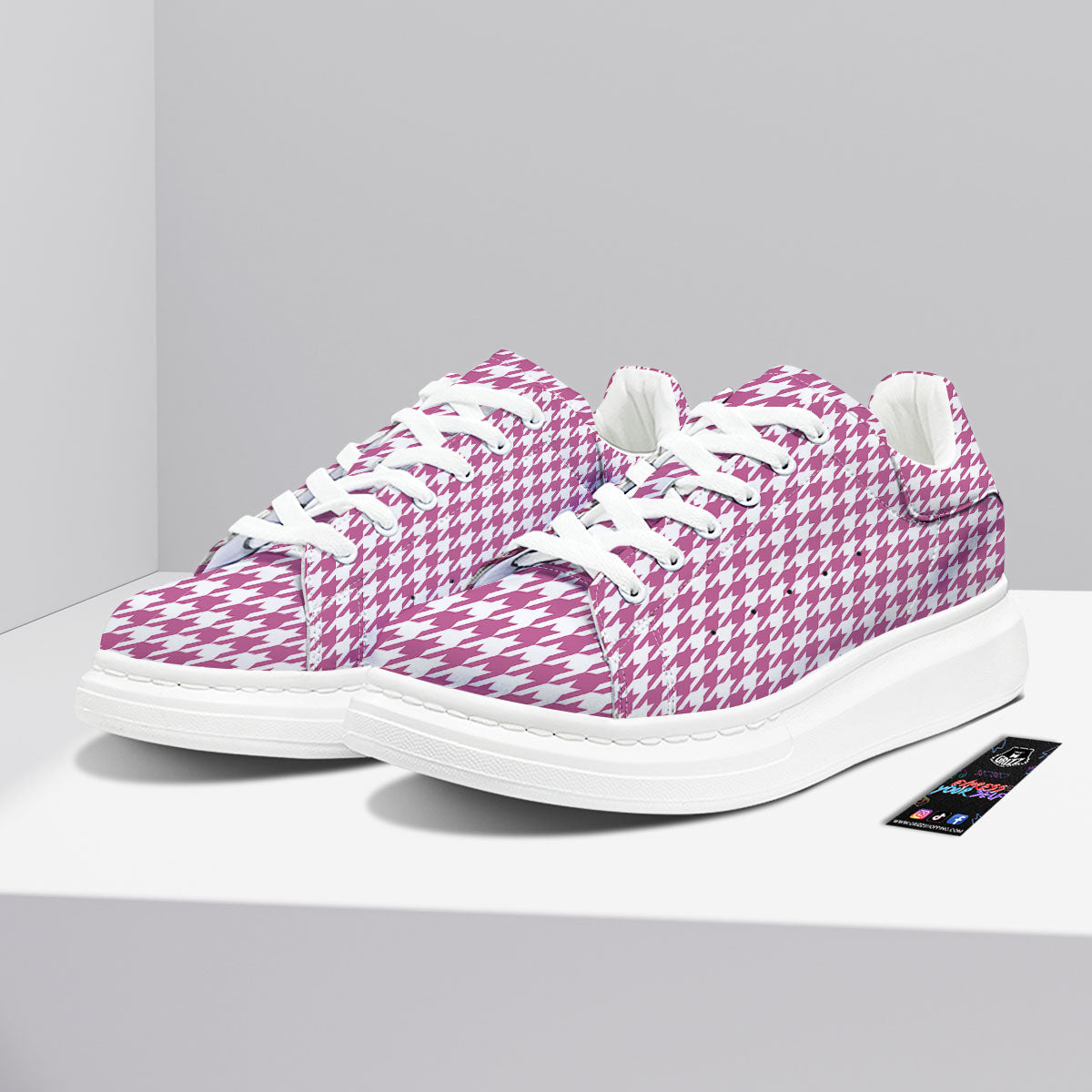 Houndstooth Pink Print Pattern Platform Shoes-grizzshop