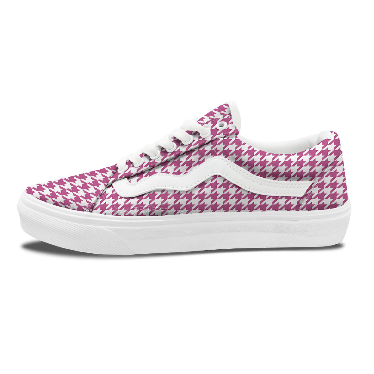 Houndstooth Pink Print Pattern Skate Shoes-grizzshop