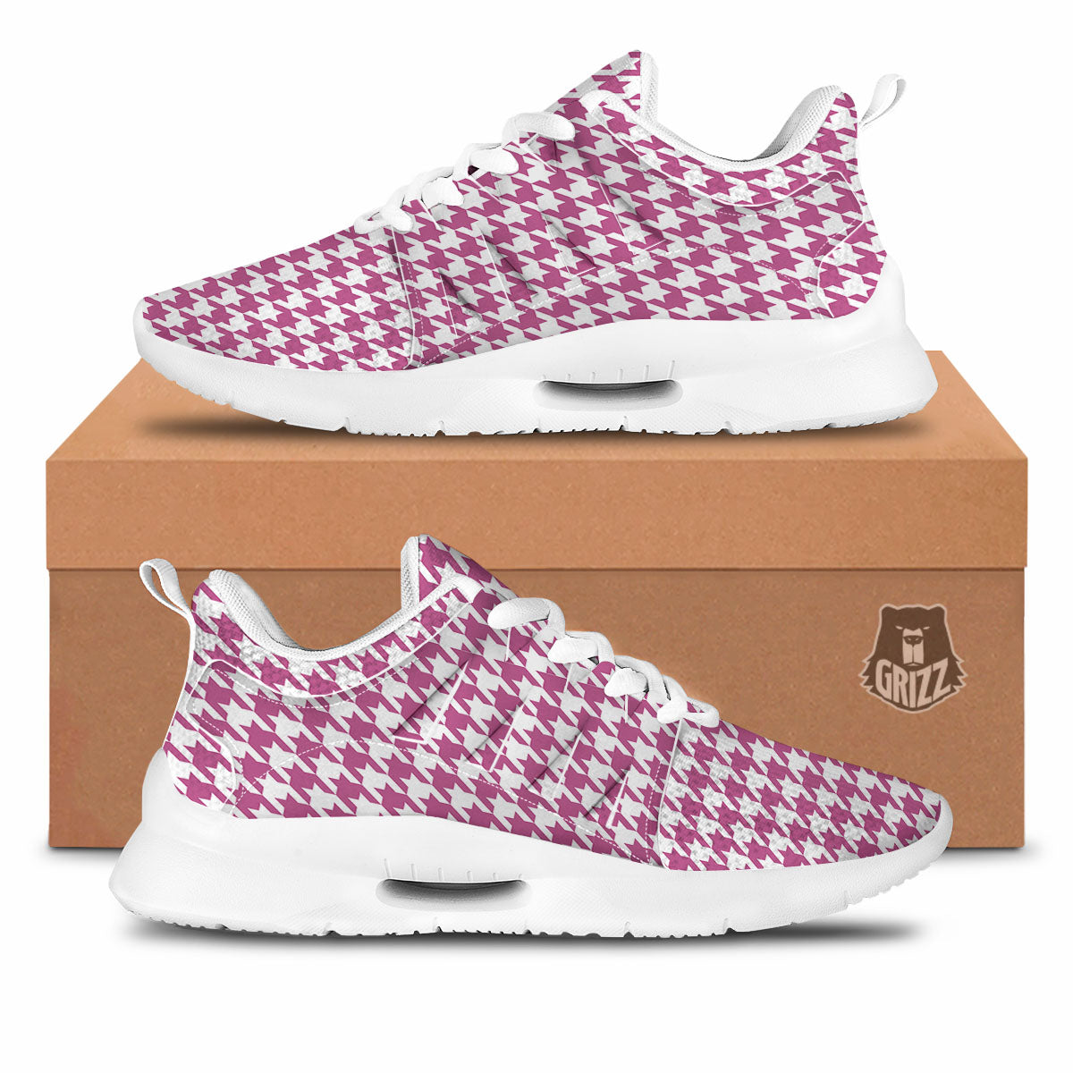 Houndstooth Pink Print Pattern Tennis Shoes-grizzshop