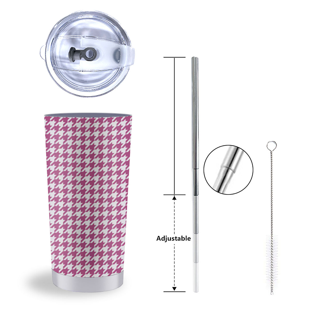 Houndstooth Pink Print Pattern Tumbler-grizzshop