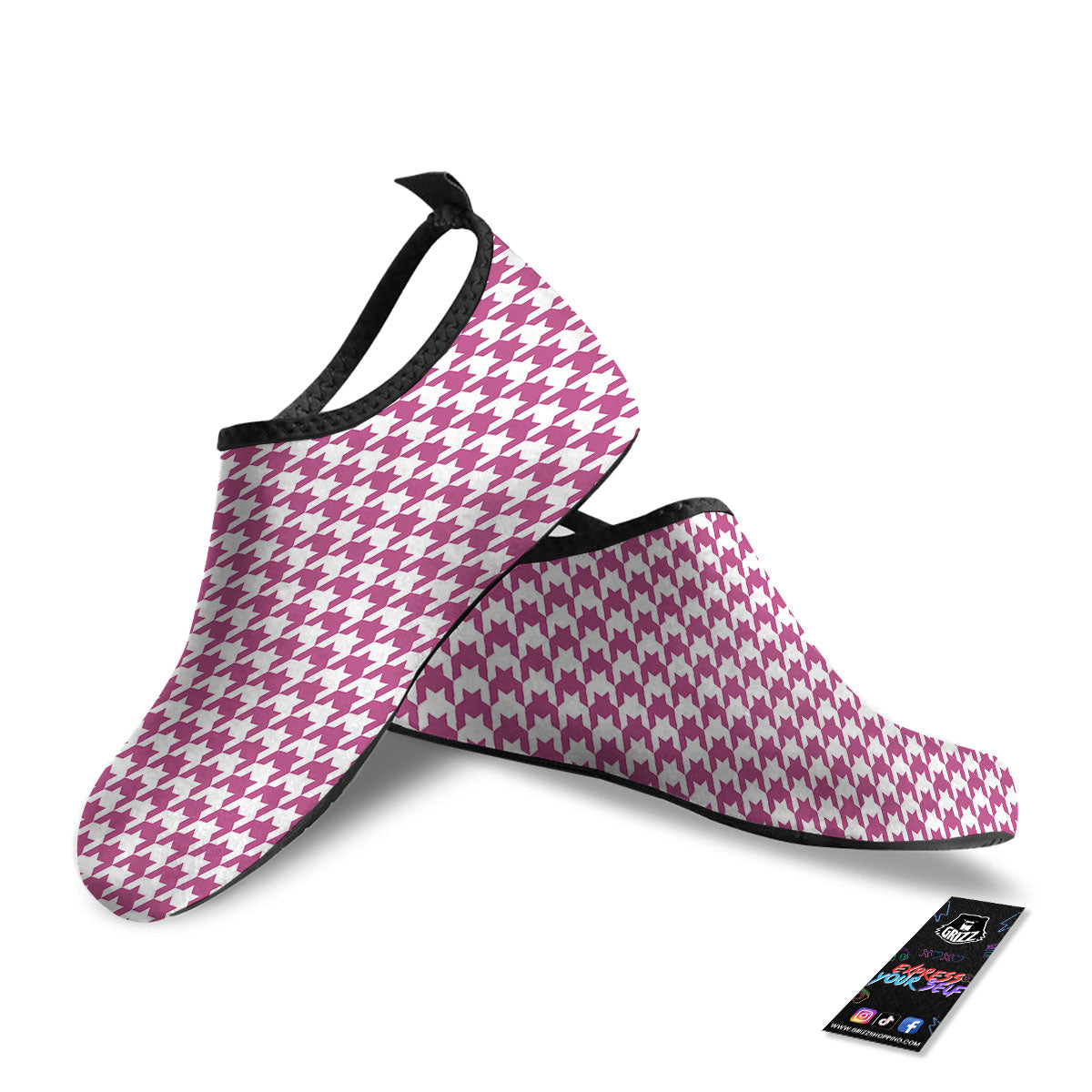 Houndstooth Pink Print Pattern Water Shoes-grizzshop
