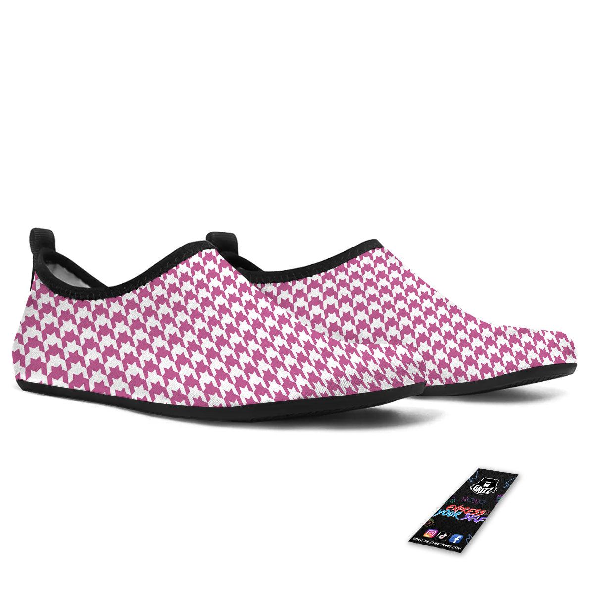 Houndstooth Pink Print Pattern Water Shoes-grizzshop