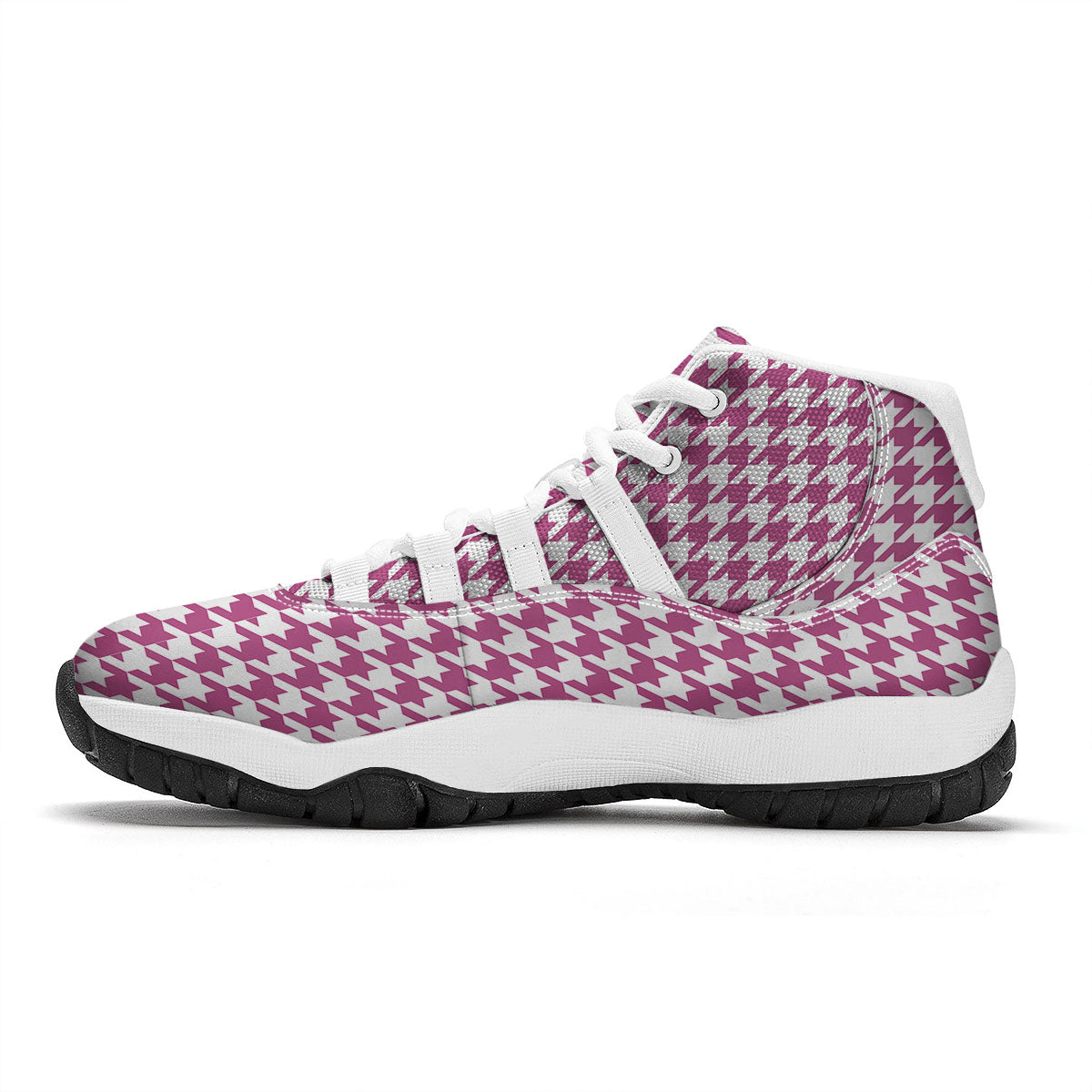 Houndstooth Pink Print Pattern White Bball Shoes-grizzshop