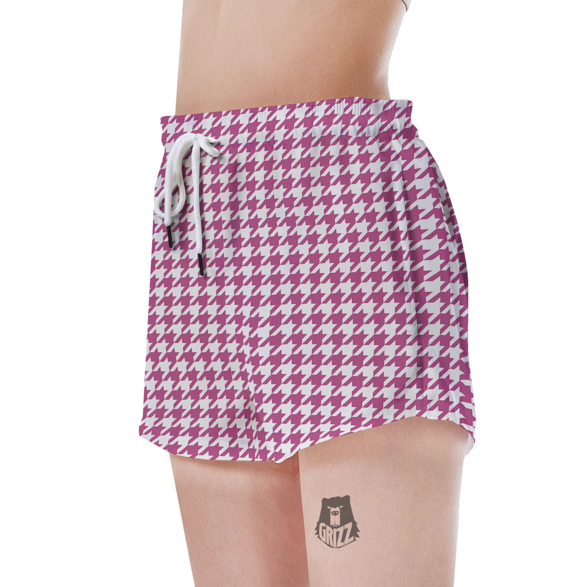 Houndstooth Pink Print Pattern Women's Shorts-grizzshop